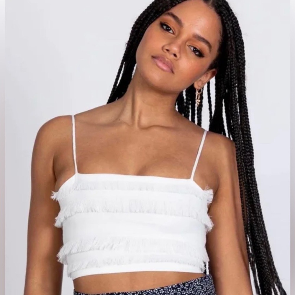 Princess Polly White Fringe Crop Top US 2 white with back zipper
